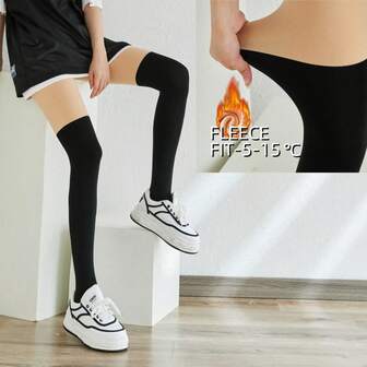 1 par de medias opacas de 200g, calcetines negros falsos de muslo alto, pantimedia gruesa para otoño/invierno, diseño realista de pierna, pantalones ajustados para negocios/trabajo, cálida para -5-15°C, cómoda y cálida