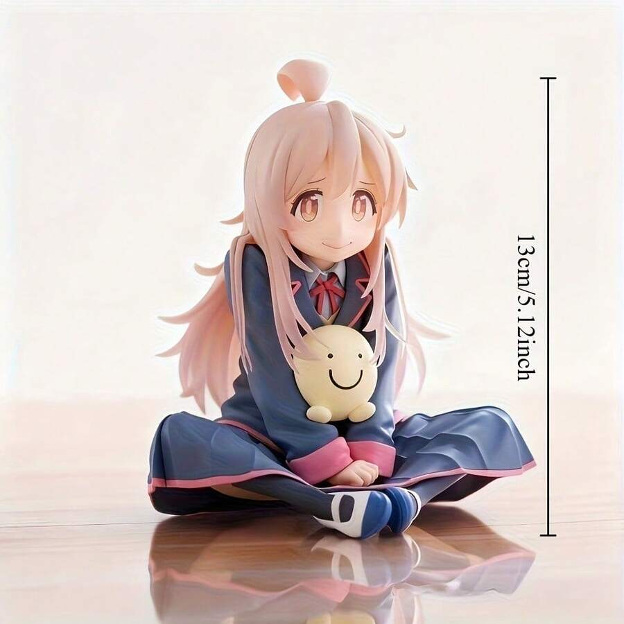 Figura decorativa en pose sentada, con diseño detallado de uniforme escolar, decoración de escritorio adorable y sonriente, modelo coleccionable de estilo anime 2D, excelente regalo