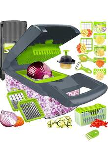 16pcs Complete Set Manual Food Chopper Slicer Dicer, Versatile Vegetable Cutter For Salads, Interchangeable Blades For Onion, Potato, Kitchen Utensils