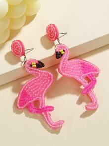 1对卡通火烈鸟串珠耳环 - 创意时尚女式首饰，手工波西米亚风格