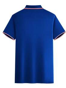 1 pièce Polo à manches courtes imprimé motif exquis pour homme, style business décontracté, grande taille pour homme, tissu confortable, convient pour le golf ou le tennis, les voyages en plein air, les loisirs à la maison, cadeau pour homme - Bleu azur - Voir 5