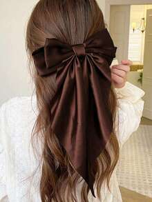 4/1pc Earth Tone Scarf Bow Hair Clip, Large Satin Acetate Ribbon Hair Clip, Suitable For Women And Girls, Collegiate Style, Everyday, Commute, Party, Boho Vacation, Women's Elegant Casual Versatile Hair Accessories, Claw Clips, Hair Slide, Hair Barrettes - Multicolor - View 6