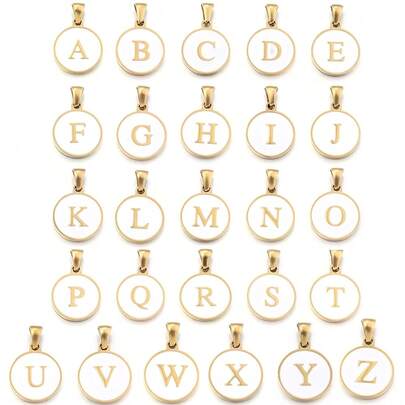 2pcs/Pack Stainless Steel Single-Sided Round English Letter Pendant, Fashionable Minimalist English Letter Pendant Necklace Accessory, DIY Jewelry Making Pendant