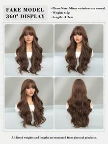 7JHH WIGS Loose Long Wavy Natural Brown Wig With Bangs 26 Inch Tea Brown Hair Synthetic Curly Wave Wig Full Machine High Density Synthetic Heat Resistant Wigs For Women Daily Wear, Music Festival Cosplay Use - Brown - View 7