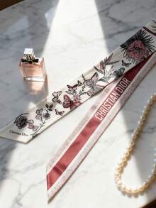 Dior Silk Scarf Headband Butterfly Flower Headband For Women, Christmas Floral Scrunchie Hair Tie, Also Can Be Used As Small Scarf Decoration, Casual & Cute, Blue, Green, Pink - Pink - View 2