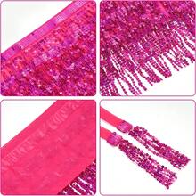 Sequin Belly Dance Scarf Tassel Wrap Sparkly Fringe Skirt With Pair Heart Party Rave Costume Women - 玫紅色 - 查看 6