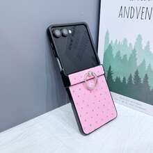 Pink Fashionable Luxury Rhombus Rhinestone Folding Phone Case With Ring Holder, Suitable Compatible With Samsung Galaxy Z Flip3 5G/Galaxy Z Flip 4 5G/Galaxy Z Flip 5 5G/Galaxy Z Flip 6 5G/Galaxy Z Flip 7 5G - Pink - View 6