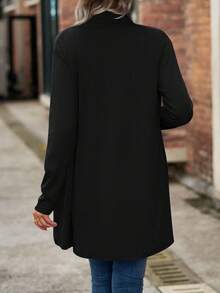 Casual Open Front Cardigan For Women Classic Knit Sweater Long Sleeve Solid Color Outerwear For Spring Office And Travel - 黑色 - 查看 5