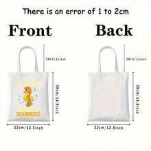 Large Capacity Stylish Seahorse Pattern Canvas Tote Bag - Durable Shoulder Handbag, Perfect Gift For Ocean Enthusiasts - Black - View 11