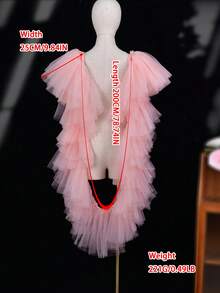 1 pièce Châle long en mousseline de soie rose à volants multicouches, accessoire de robe de soirée de style européen et américain à la mode, convient pour l'hôtesse, les représentations, les événements formels, les galas, la photographie, les tenues de la Saint-Valentin - Rose saumon - Voir 11