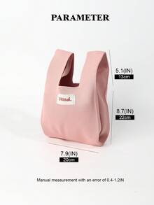 Mini Lightweight Foldable Breathable Red & Pink Knitted Handbag Wristlet, Contrast Color, Suitable For Photography, School, Vacation, Shopping, Women & Students - Pink - View 2