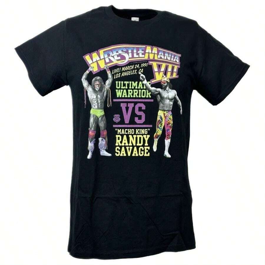 Wrestlemania 7 VII Macho Man Ultimate Warrior Black T-Shirt - màu đen - Xem 1