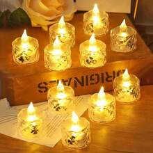 3/12/24pcs Indoor Decorative Crystal Diamond Shaped LED Electronic Candle Lights, Battery Powered Flameless Candle Lights, LED Decorative Tea Candle Lights (Batteries Included), Suitable For Wedding, Dining Table, Holiday Decoration, Valentine's Day Party Decoration - 無色 - 查看 10
