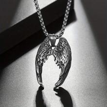 A Non-Fading Stainless Steel European And American Men's Pendant Angel Wings Pendant  Men's Retro Hip-Hop Rock Necklace - 銀色 - 查看 7