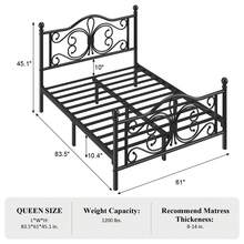 Estructura de cama individual/doble/matrimonial, cama de plataforma de metal con cabecero y piecero con patrón de mariposa vintage, almacenamiento debajo de la cama, sin necesidad de caja de resortes, fácil montaje, sin ruido, blanco/negro - Negro - Ver 10