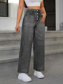 Women Jeans - 灰色 - 查看 1