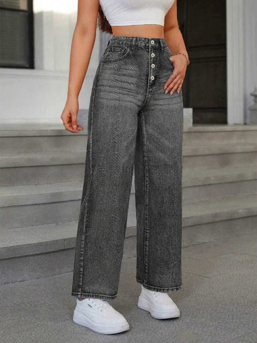 Women Jeans - 灰色 - 查看 1