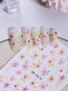 2片粉色花朵3D美甲贴纸 春季花朵装饰 美甲贴花 3D樱花藤蔓设计 金色边缘 自粘美甲贴片 美甲用品 指甲 - 彩色 - 查看 4