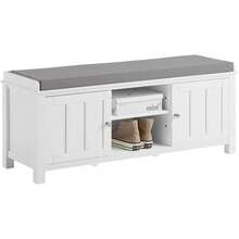 SoBuy Banc à chaussures avec rangement pour entrée, avec 2 placards et éères, placard en bois blanc, coussin confortable de 4, charge maximale 150 kg, L105xP35xH43, montage facile, FSR35- - 1 - Voir 10