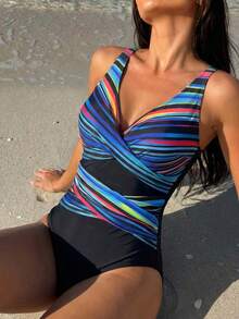 新款连体泳衣女士镂空交叉收腹深 V 领泳装露背欧美风格