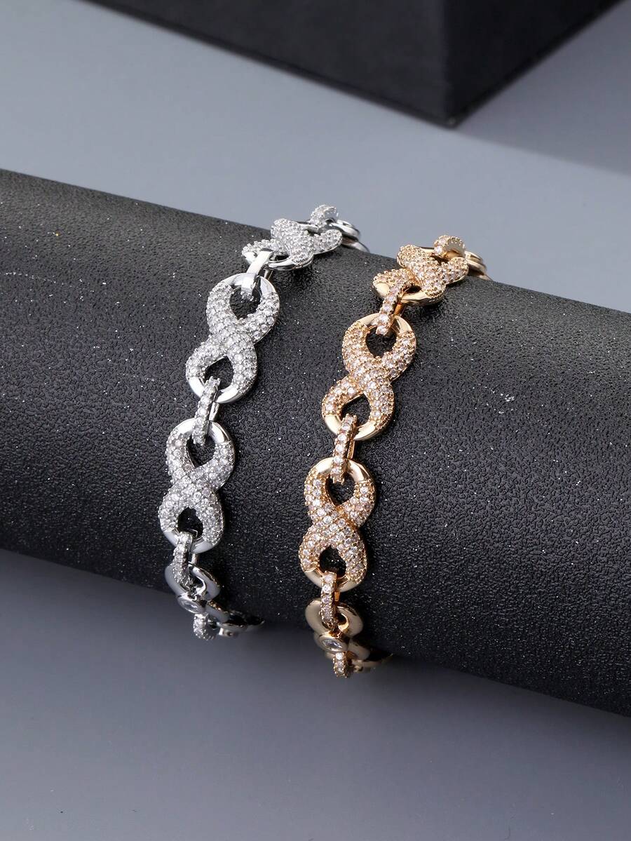 1pc Fashionable Retro 8-Shaped Cubic Zirconia Women's Bracelet, Full Diamond Jewelry Design, Suitable For Daily Wear, Ideal Valentine's Day Gift, Ramadan Distribution - 8-shaped Bracelet - View 1