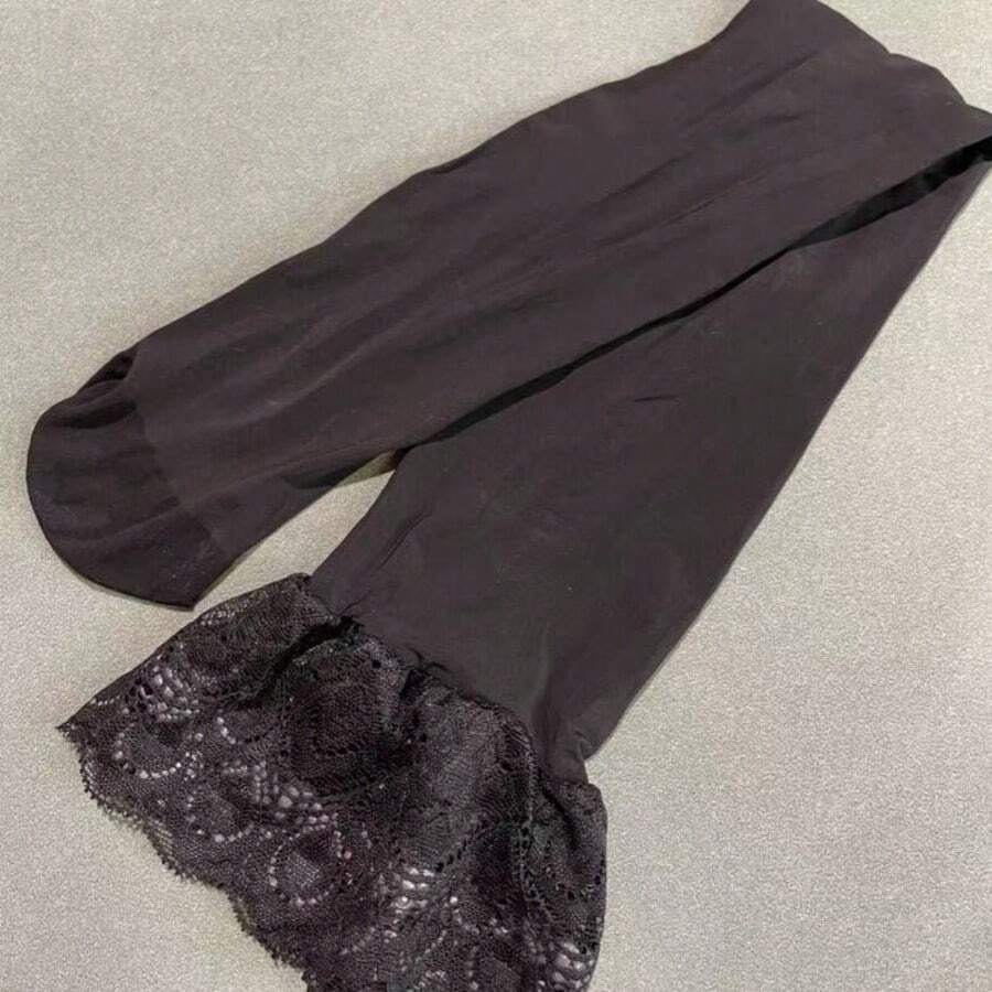 Kit Of 1 Pair Of Ultra-Thin Logo Tights For Women With Lace, Glitter, Silicone, Non-Slip, Long Stockings. - 黑色 - 查看 1