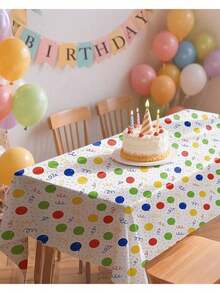 1 pieza Mantel desechable rectangular, mantel impreso a prueba de agua y aceite de PEVA para fiestas/cumpleaños - Patrón de color aleatorio - Ver 11