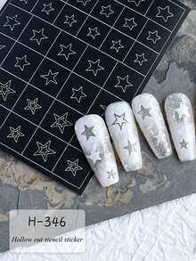 3/6张极简黑色线条美甲贴纸，白色轮廓心形星星蝴蝶花朵图案，适用于DIY美甲美甲用品 - 彩色 - 查看 7