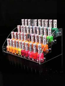 1pc Transparent Acrylic Multi-Layer Trapezoidal Display Desktop Display Shelf, Which Can Display Nail Polish, Cosmetics, Lipstick, Perfume, Jewelry, Used In Nail Salons - White - View 4