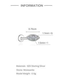 SereneSpark 1Pc Moissanite Stud Earrings 925 Sterling Silver Cartilage Earrings Hypoallergenic Flat Back 18K White Gold Plated Earrings For Daily Wear Wedding Party Engagement Fine Jewelry - White Gold - View 18