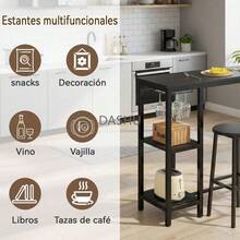 Mesa de Bar, Barra de Cocina,Comedor Viene con Dos Sillas para Barras y 3 Niveles de Estantes, Adecuado para Cocina y Bar Comedor (Negro) - por defecto - Ver 6