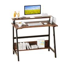Escritorio de oficina en el hogar simple con estantería de almacenamiento, escritorio de computadora para estudiar y trabajar en la sala de estudio. - Marrón - Ver 6