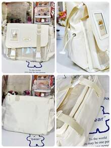 新款时尚女式可爱日系尼龙斜挎包，带徽章展示板，热销Y2K原宿痛包，女大学生书包，少女单肩包，透明PVC材质，S码，女士返校礼物，斜挎包，动漫/粉丝包 - 黑色 - 查看 11