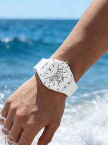 Guess Phoenix GW0203G6 多功能男士石英表，黄色硅胶表带，黑色圆筒形表盘，休闲腕表，适合日常街头运动装扮，时尚男士礼物，送给男友的理想之选 - 白色 - 查看 8