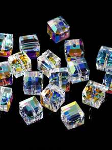 50pcs/Bag AB Cube Glass Beads, Faceted Square Glass Beads Transparent Spacer Beads For Jewelry Making DIY Craft Supplies - Multicolor - View 1