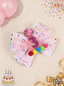 1pc Colorful Satin Ribbon Bow With 1-8 Number, Birthday Hair Clip, Cute Hair Accessory, Girl Birthday Party Gift - Multicolor - View 8
