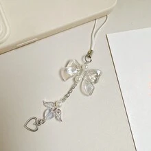 1个可爱多彩蝴蝶结、天使翅膀、心形手机挂饰、钥匙扣、挂绳 - 彩色 - 查看 7