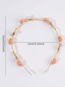 1pc Golden Metallic Headband For Women Orange Three-Dimensional Flowers And Leaves Hair Hoop Elegant Pearl Hair Band Sweet Princess Style Hairband For Party Women Hair Accessories