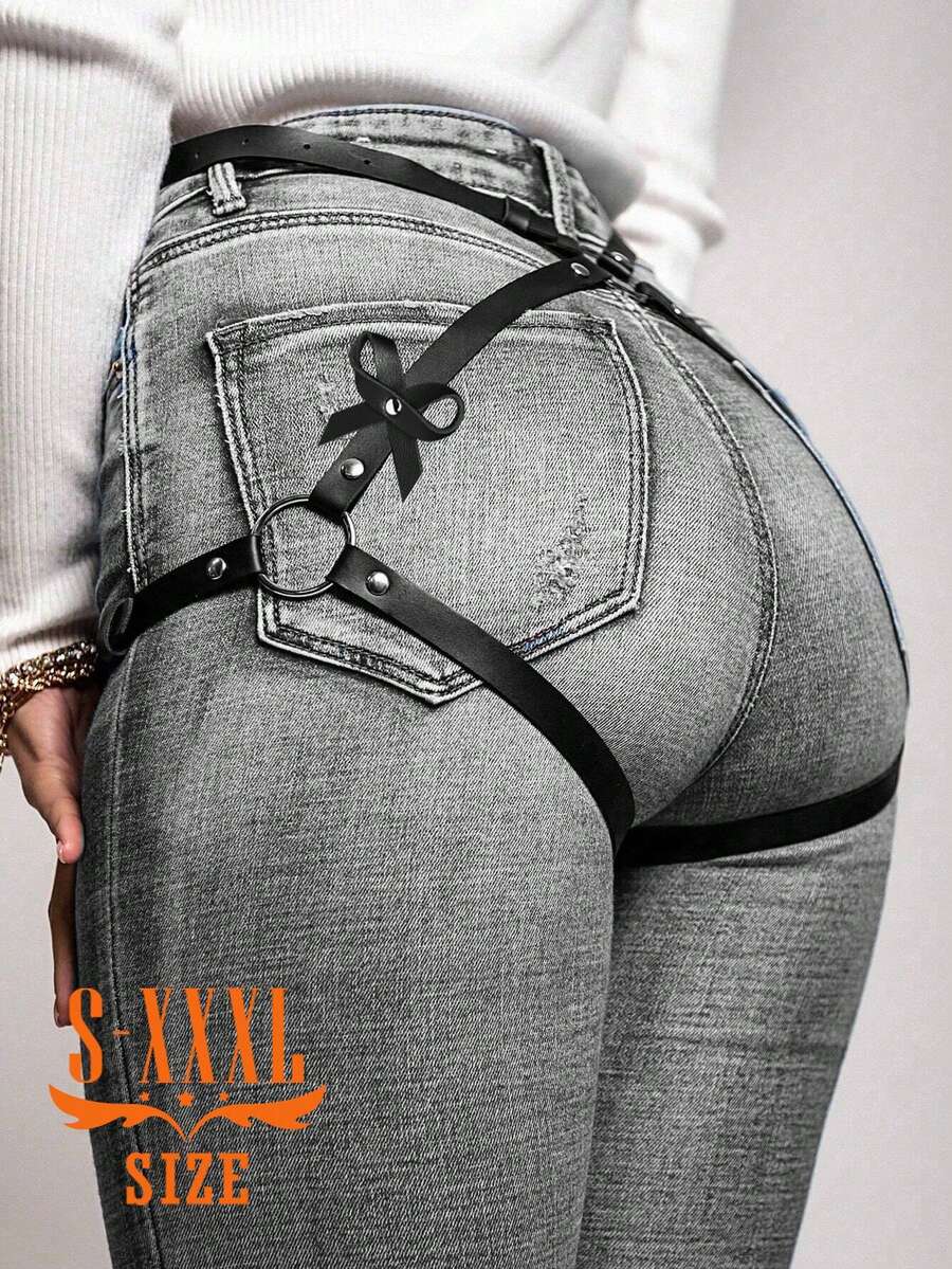 Women's Plus Size Belt, Punk Butt Harness Garter With Bow And Thigh Straps, Rave Outfit Thigh Harness, Women Sexy Lingerie Accessories. - màu đen - Xem 1