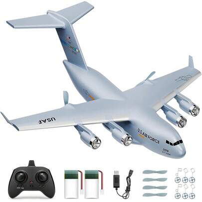RC Airplane, RC Plane Ready To Fly, 2CH C-17 Remote Control Airplane With 6-Axis Gyro Stabilizer Globemaster III Military Transport Aircraft For Beginners Boys Kids Adults