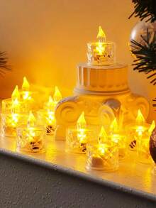 3/12/24pcs Crystal Diamond Shaped LED Electronic Candle Lights, Battery Powered Flameless Candle Lights For Indoor Decoration, Suitable For Wedding, Holiday Dining Table, Party Decoration - 無色 - 查看 2