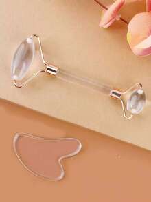 1/2 Pcs Resin Massage Roller Set, Double-Headed Massage Roller + Gua Sha Board, Eye & Face Massage, Muscle Relaxation, Dual-Head Massage Stick, Beauty Board, Facial Massage Tool, Envelope Bag Packaging - Clear - View 6