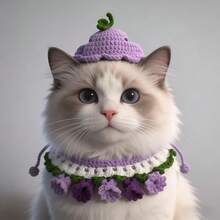 Handmade Knitted Pet Collar & Hat Set, Soft Yarn, Flower Design, Cat & Dog Accessories, Photo Props
