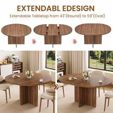 LIZHOUMIL 43.3''-59'' Extendable Dining Table For 4-8, Round To Oval Kitchen Table With Sturdy Cross Wood Base,Ideal For Dining Or Living Room - 棕色 - 查看 6