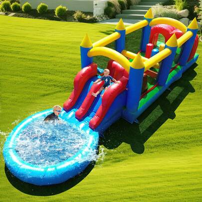 30 Ft(L) Bounce House With Slide And Ball Pool, (With Blower), Commercial Grade PVC Inflatable Obstacle Course For Kids & Adults, Dry Wet Use, Outdoor Activities For Christmas Parties,30 X 8 X 8 Ft