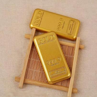 1pc Realistic Zinc Alloy Gold Bar Replica, Made Of Pure Zinc Alloy Base With Elegant Gold-Colored Finish, Lustrous And Refined, Recreating The Luxurious Feel Of A Bar, Showcasing A High-End Aesthetic, Suitable As Decor For Living Room, Study, Office Desk