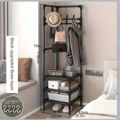 1 pieza Protector de esquina metálico con ganchos - Almacenamiento de 3 niveles de moda, adecuado para dormitorio y sala de estar, superficie pintada, diseño independiente, perfecto para chaquetas, sombreros y accesorios, decoración de habitación