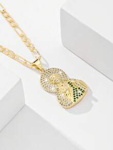 1pc Classic European Style Copper Inlaid Zirconia Jesus Priest Guardian Light Limited Edition Pendant Necklace, Suitable For Christmas/Thanksgiving/Halloween/Mother's Day/Valentine's Day Gifts For Couples/Friends/Believers, Catholic First Communion, Gifts, Daily And Holiday Wear For Prayer