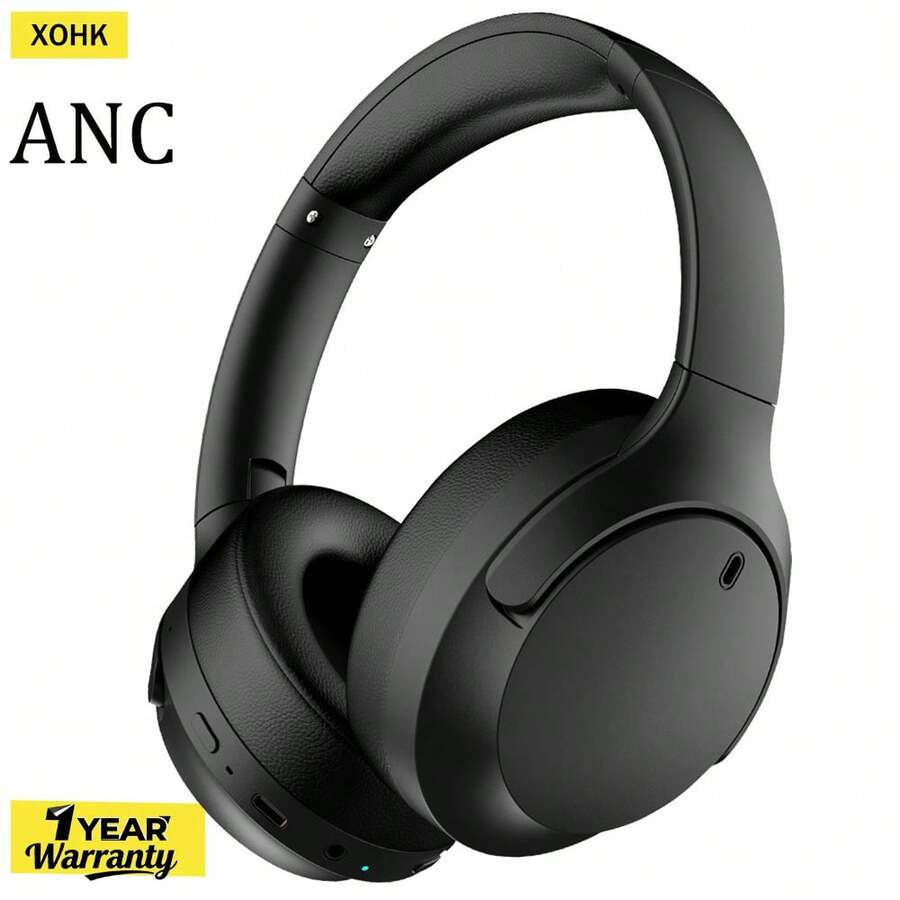 Active Noise Cancelling Bluetooth Wireless Headphones - Foldable Design Ultra-Long Standby And Great Battery Life, Built-In Noise-Canceling Mic, High-Quality Audio Experience  Perfect For Teenagers And Adults, Ideal Gift Choice. - 黑色 - 查看 1