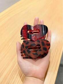 Set de 2/1 pinza para el cabello con estampado de leopardo en forma de corazón, no irritante para el cuero cabelludo, accesorios para el cabello de alta gama para mujeres, con gran esponjosidad, pinzas de disco planas, pinzas para la nuca - Multicolor - Ver 5